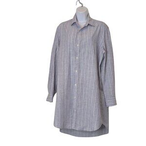 Frank & Eileen Cotton Stripe Shirt Dress Light Gray Long Sleeve Women's M